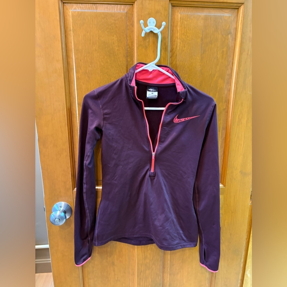 Nike Pro Women’s 1/2 Zip Dri-Fit Running Jacket Burgundy Maroon Pink Size Small